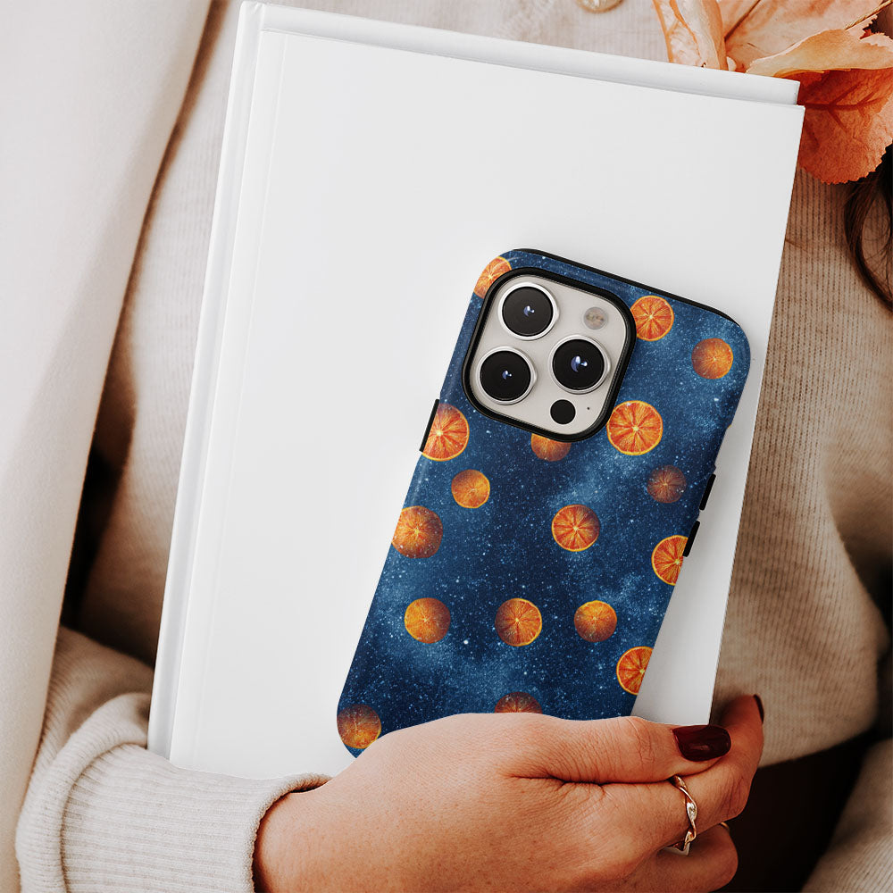 Double-Layer Semi-Handprinted Tough Matte Galaxy Orange iPhone Case