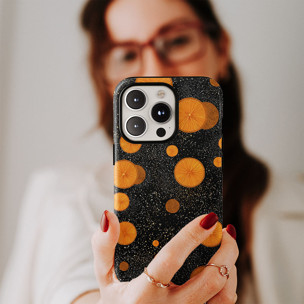 Double-Layer Semi-Handprinted Tough Matte Galaxy Orange iPhone Case