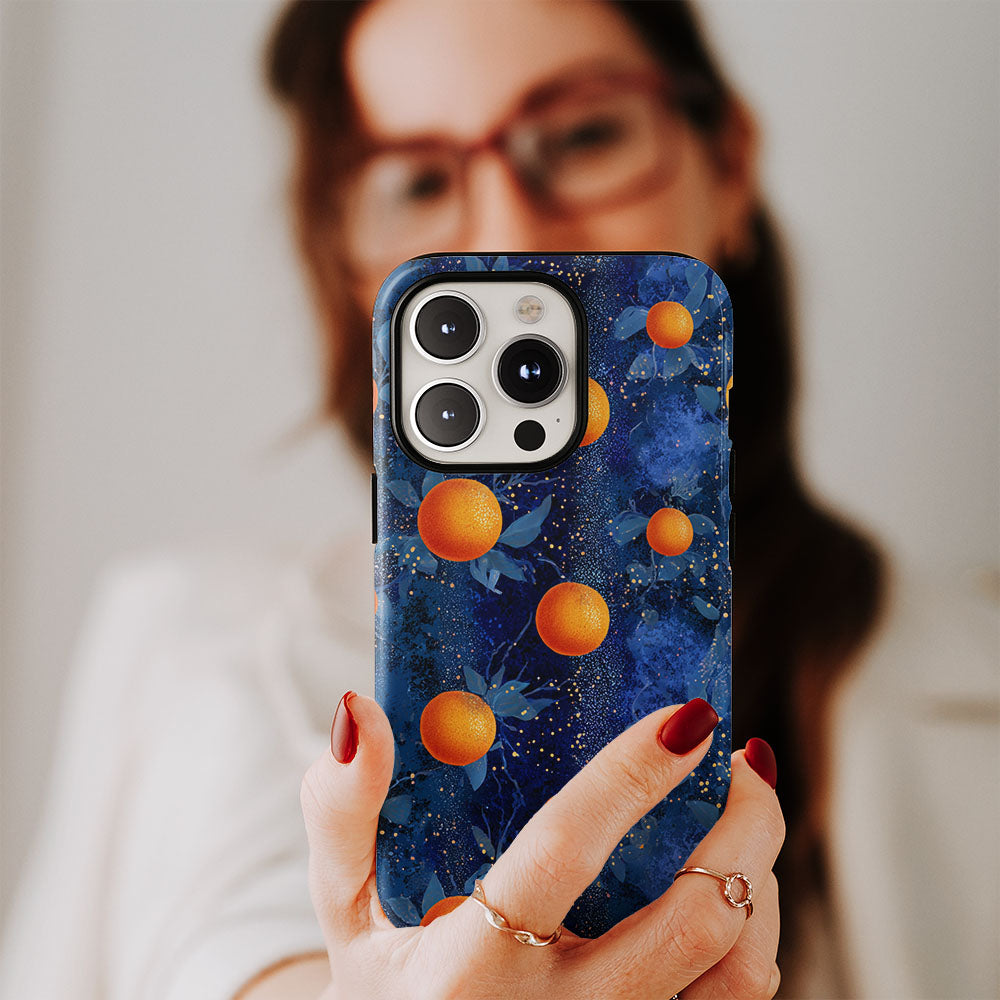Double-Layer Semi-Handprinted Tough Matte Galaxy Orange iPhone Case