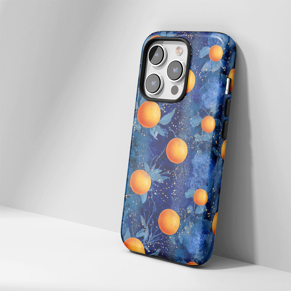Double-Layer Semi-Handprinted Tough Matte Galaxy Orange iPhone Case