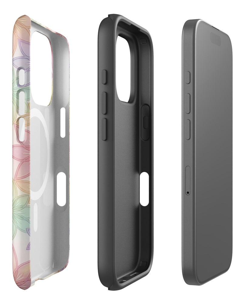 Double-Layer Semi-Handprinted Tough Matte flowers iPhone Case (MagSafe-Compatible)