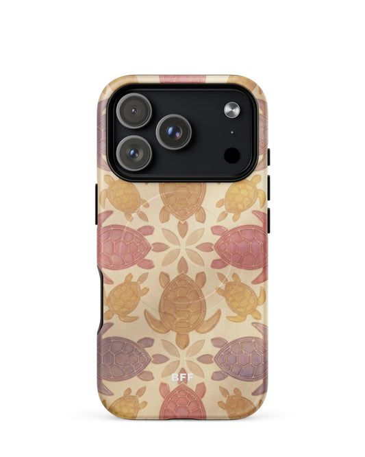 Double-Layer Semi-Handprinted Tough Matte sea turtles iPhone Case (MagSafe-Compatible)